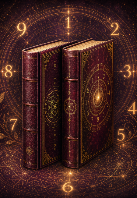 numerology two books plum background